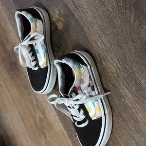 Girls 12 Rainbow checkered Vans skater tie up shoes